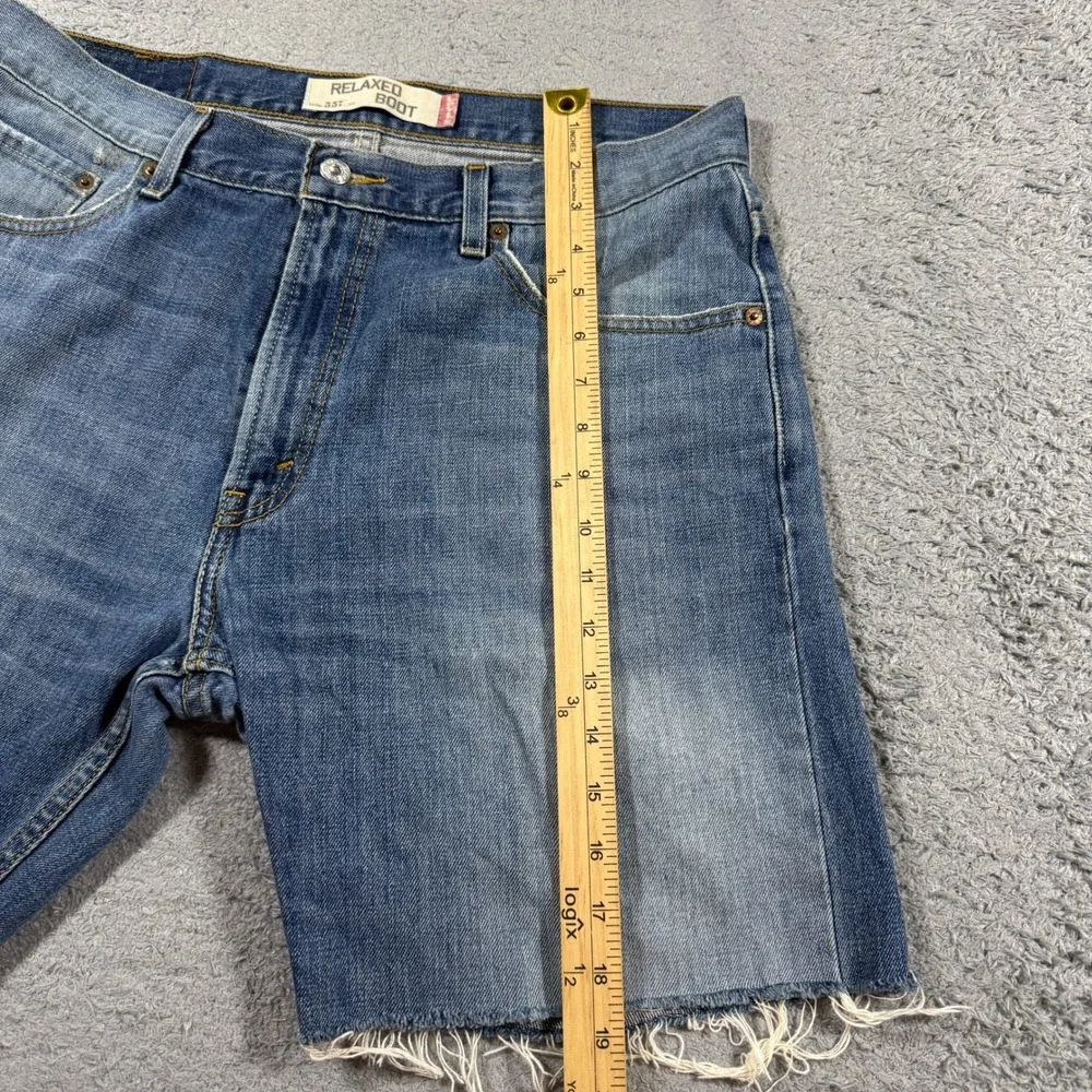 Levis Mens 557 Relaxed Boot Cut Off Denim Shorts W34 Blue Raw Hem Cotton